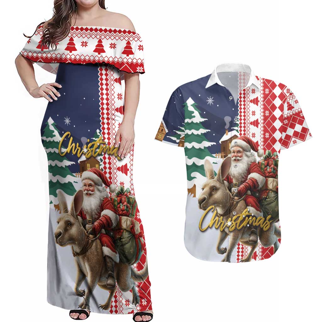 Kangaroo Australia Christmas Couples Matching Off Shoulder Maxi Dress and Hawaiian Shirt Xmas Pattern - Wonder Print Shop