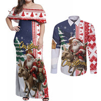 Kangaroo Australia Christmas Couples Matching Off Shoulder Maxi Dress and Long Sleeve Button Shirt Xmas Pattern - Wonder Print Shop