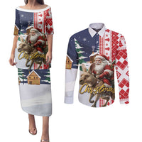 Kangaroo Australia Christmas Couples Matching Puletasi and Long Sleeve Button Shirt Xmas Pattern - Wonder Print Shop