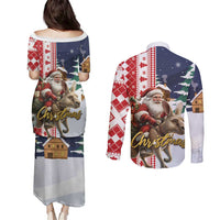 Kangaroo Australia Christmas Couples Matching Puletasi and Long Sleeve Button Shirt Xmas Pattern - Wonder Print Shop