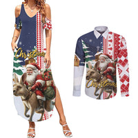 Kangaroo Australia Christmas Couples Matching Summer Maxi Dress and Long Sleeve Button Shirt Xmas Pattern - Wonder Print Shop