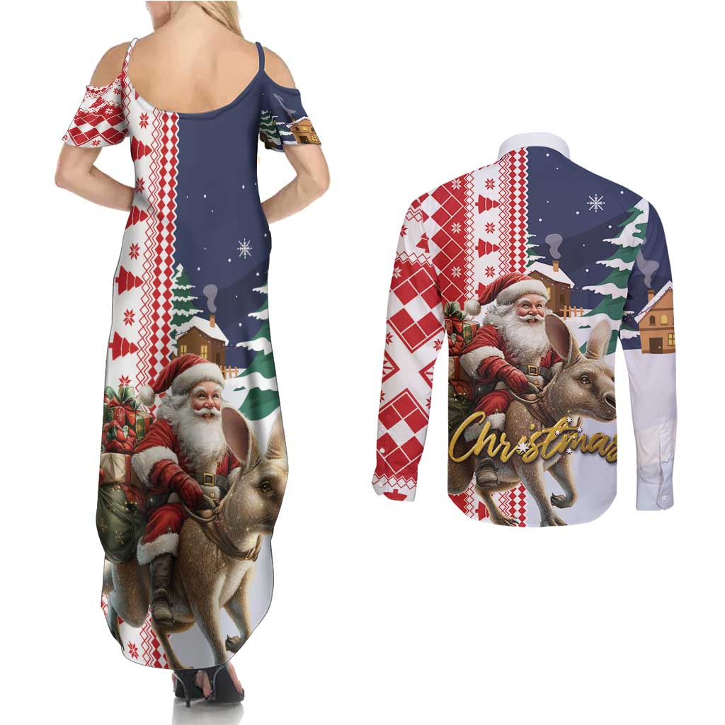 Kangaroo Australia Christmas Couples Matching Summer Maxi Dress and Long Sleeve Button Shirt Xmas Pattern - Wonder Print Shop