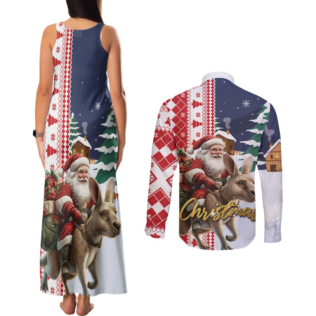 Kangaroo Australia Christmas Couples Matching Tank Maxi Dress and Long Sleeve Button Shirt Xmas Pattern - Wonder Print Shop