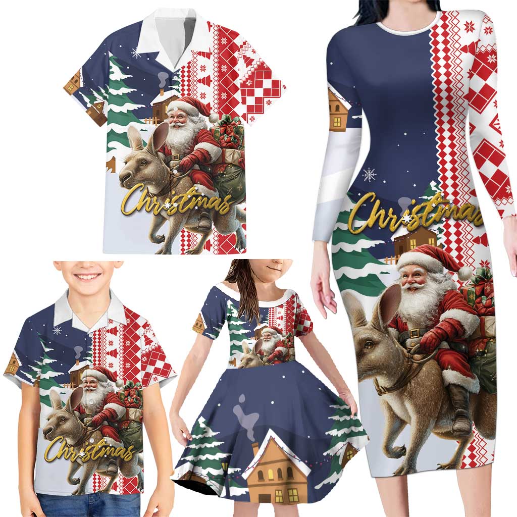Kangaroo Australia Christmas Family Matching Long Sleeve Bodycon Dress and Hawaiian Shirt Xmas Pattern - Wonder Print Shop