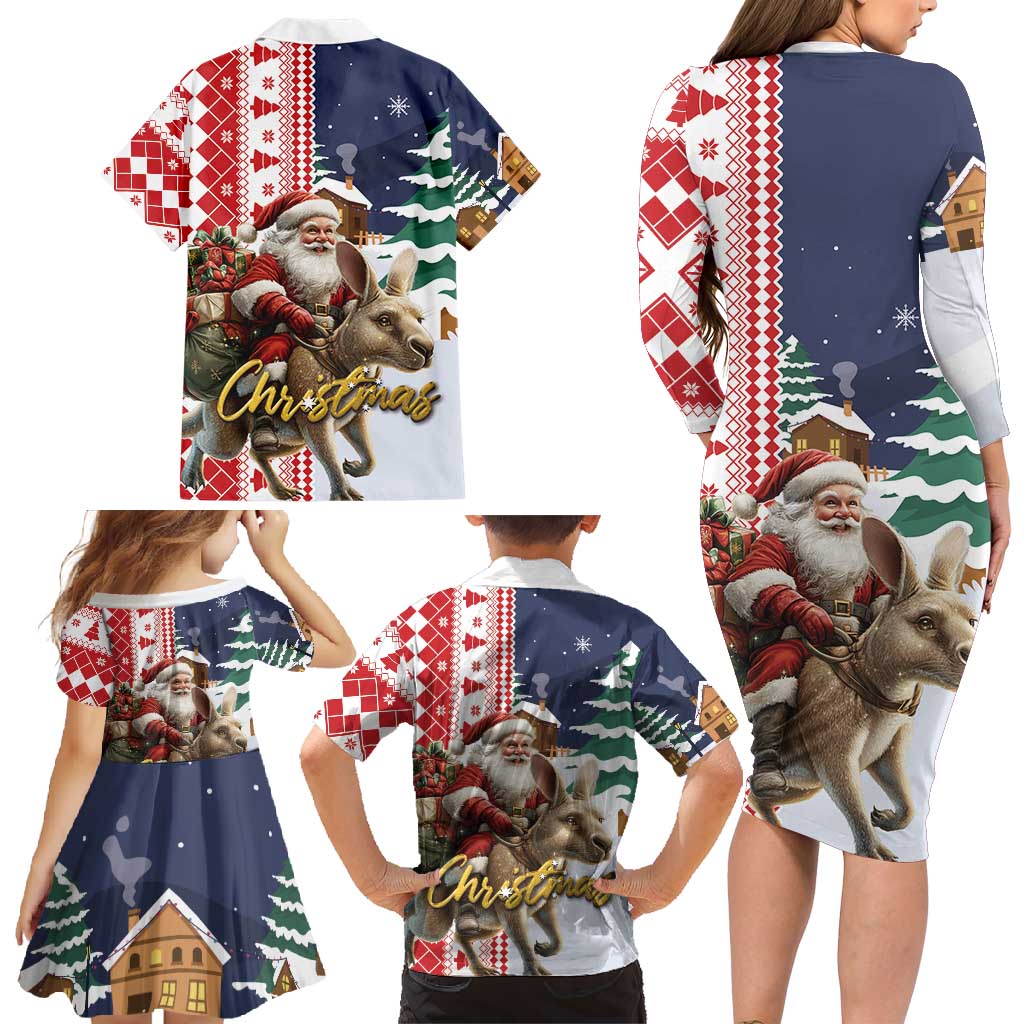 Kangaroo Australia Christmas Family Matching Long Sleeve Bodycon Dress and Hawaiian Shirt Xmas Pattern - Wonder Print Shop