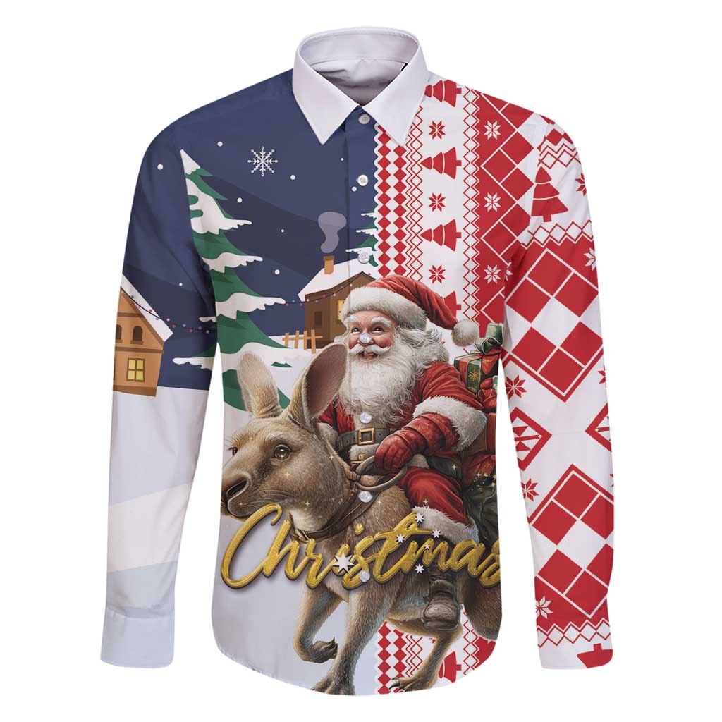 Kangaroo Australia Christmas Family Matching Long Sleeve Bodycon Dress and Hawaiian Shirt Xmas Pattern - Wonder Print Shop