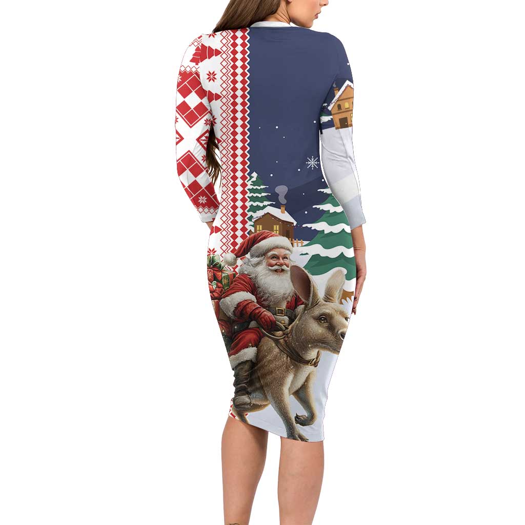 Kangaroo Australia Christmas Family Matching Long Sleeve Bodycon Dress and Hawaiian Shirt Xmas Pattern - Wonder Print Shop