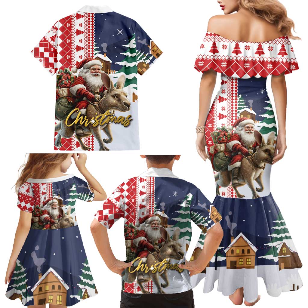 Kangaroo Australia Christmas Family Matching Mermaid Dress and Hawaiian Shirt Xmas Pattern - Wonder Print Shop