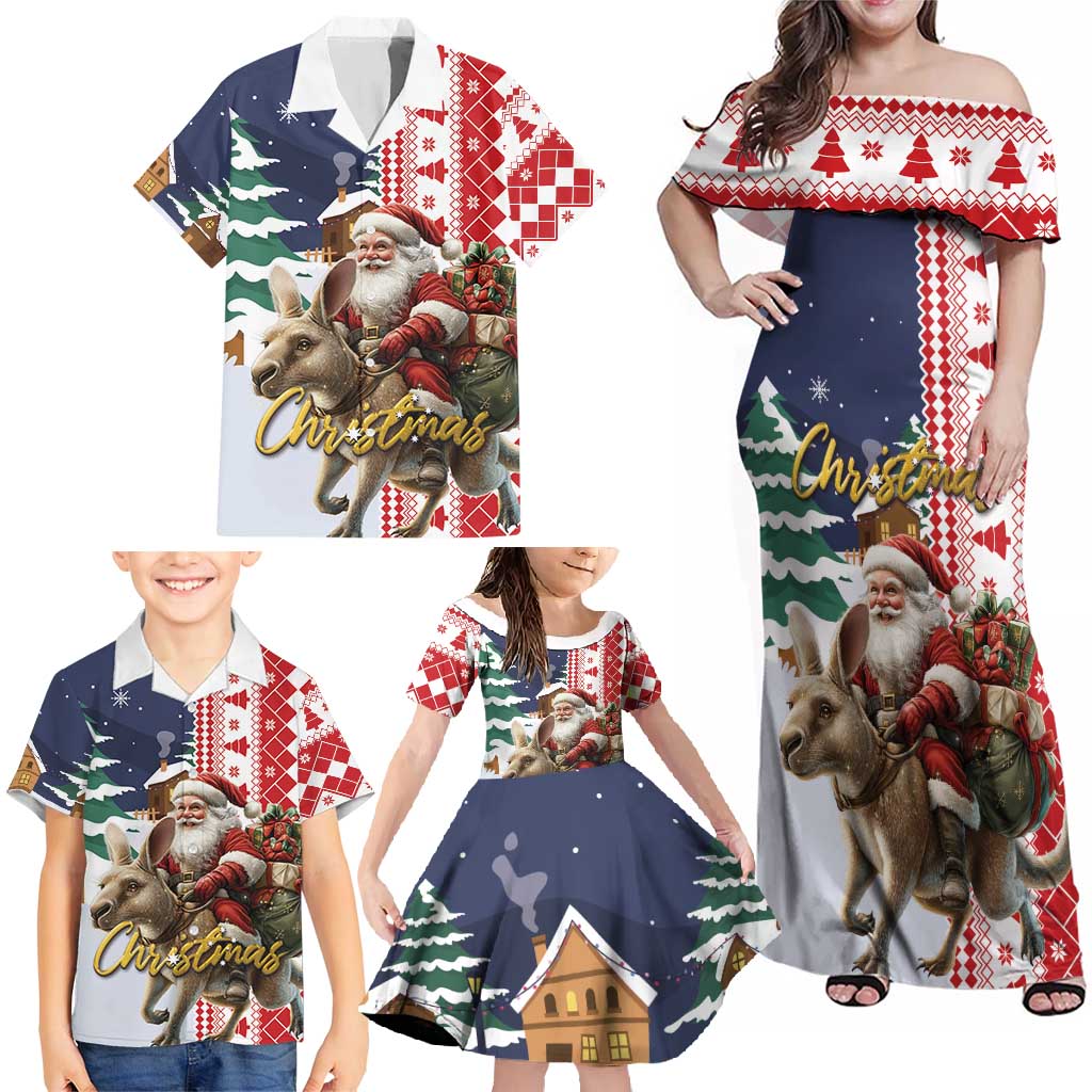Kangaroo Australia Christmas Family Matching Off Shoulder Maxi Dress and Hawaiian Shirt Xmas Pattern - Wonder Print Shop