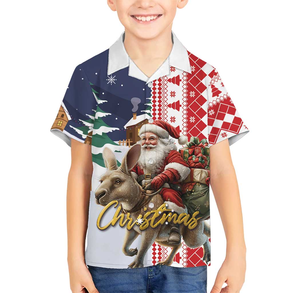 Kangaroo Australia Christmas Family Matching Off Shoulder Short Dress and Hawaiian Shirt Xmas Pattern - Wonder Print Shop