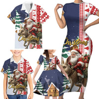 Kangaroo Australia Christmas Family Matching Short Sleeve Bodycon Dress and Hawaiian Shirt Xmas Pattern - Wonder Print Shop