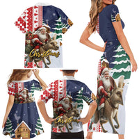Kangaroo Australia Christmas Family Matching Short Sleeve Bodycon Dress and Hawaiian Shirt Xmas Pattern - Wonder Print Shop