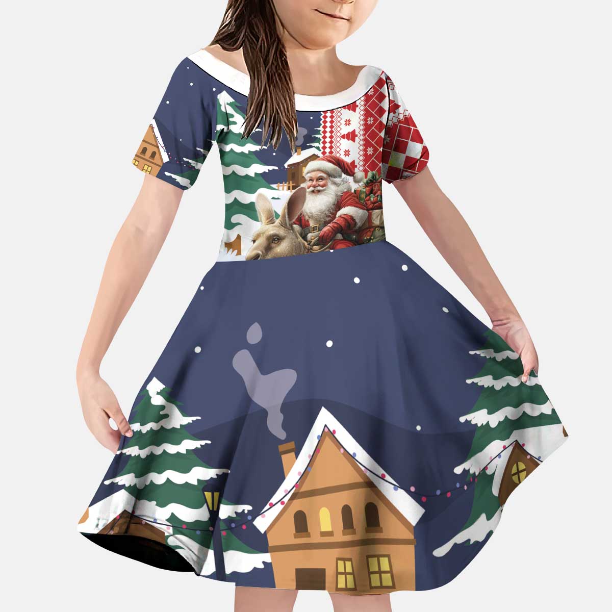 Kangaroo Australia Christmas Kid Short Sleeve Dress Xmas Pattern - Wonder Print Shop