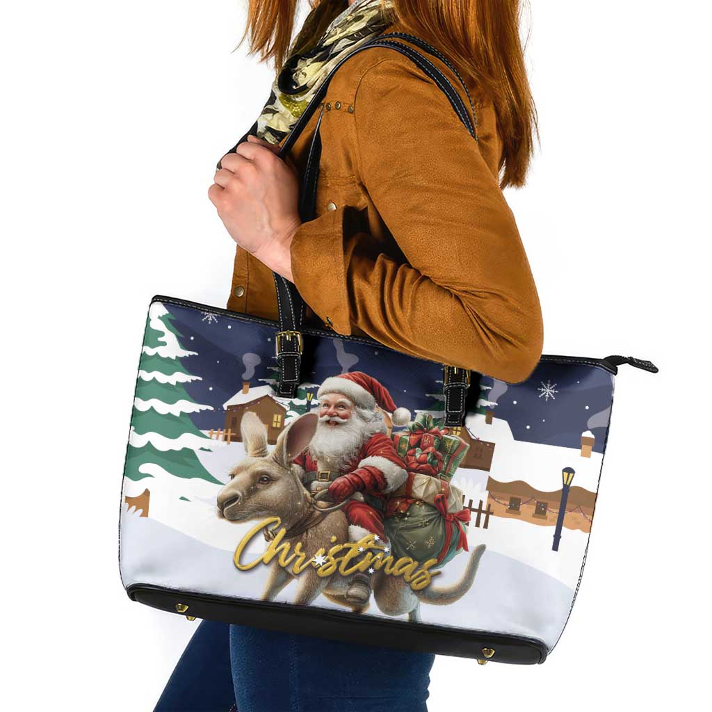 Kangaroo Australia Christmas Leather Tote Bag Xmas Pattern - Wonder Print Shop