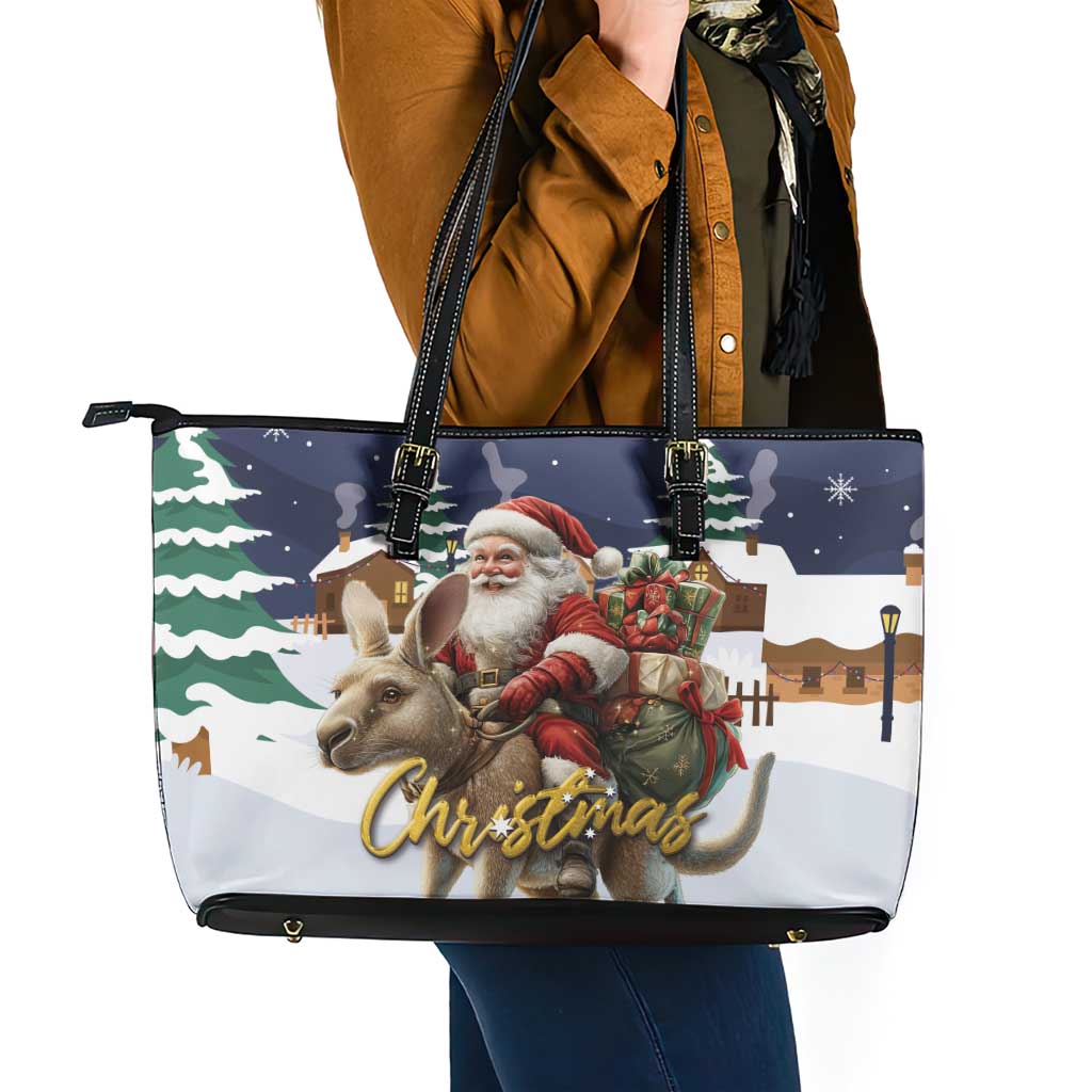 Kangaroo Australia Christmas Leather Tote Bag Xmas Pattern - Wonder Print Shop
