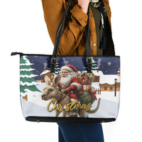 Kangaroo Australia Christmas Leather Tote Bag Xmas Pattern - Wonder Print Shop
