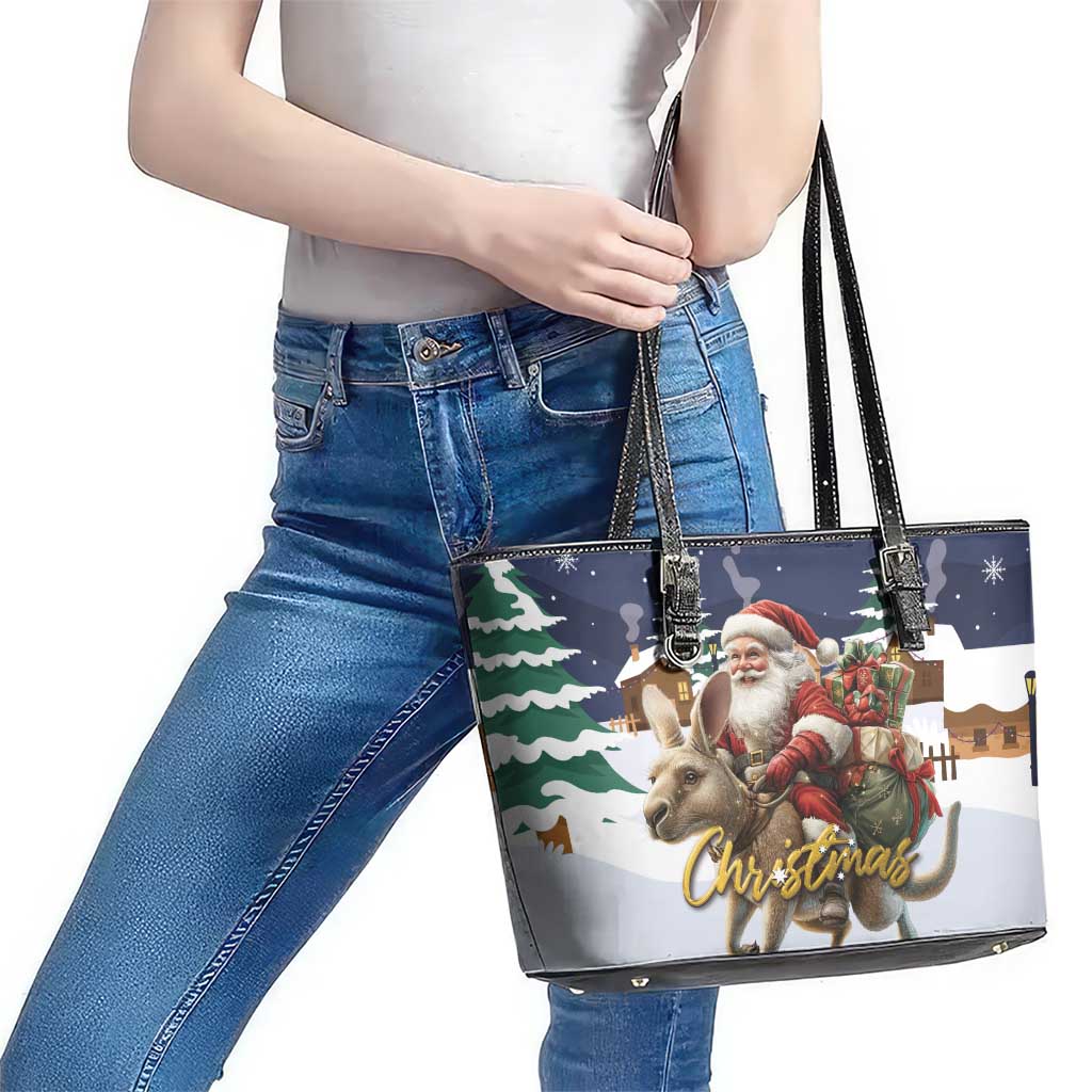 Kangaroo Australia Christmas Leather Tote Bag Xmas Pattern - Wonder Print Shop