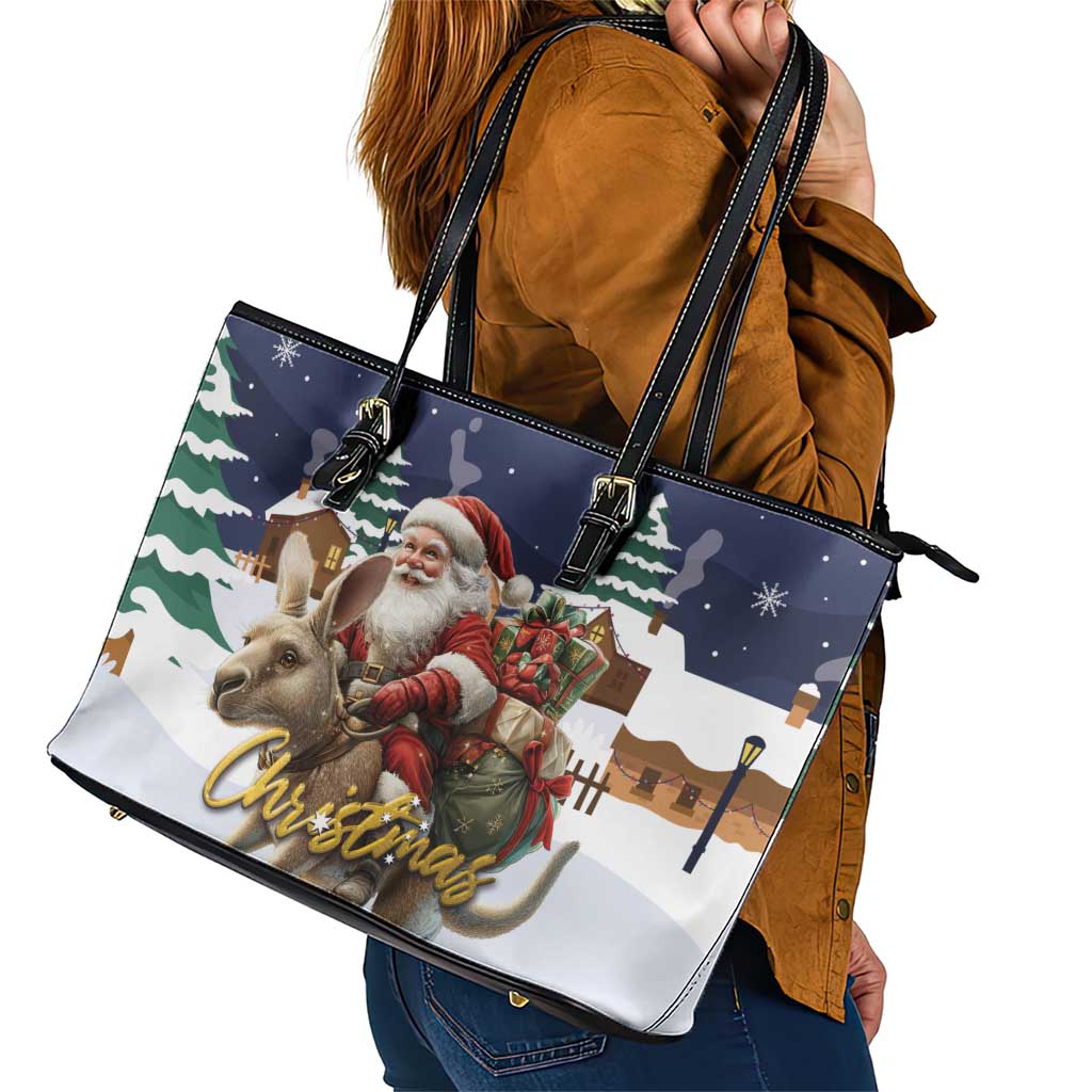 Kangaroo Australia Christmas Leather Tote Bag Xmas Pattern - Wonder Print Shop