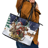 Kangaroo Australia Christmas Leather Tote Bag Xmas Pattern - Wonder Print Shop