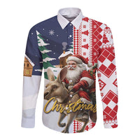 Kangaroo Australia Christmas Long Sleeve Button Shirt Xmas Pattern - Wonder Print Shop