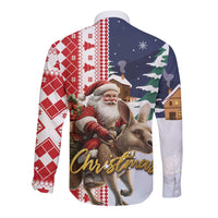 Kangaroo Australia Christmas Long Sleeve Button Shirt Xmas Pattern - Wonder Print Shop