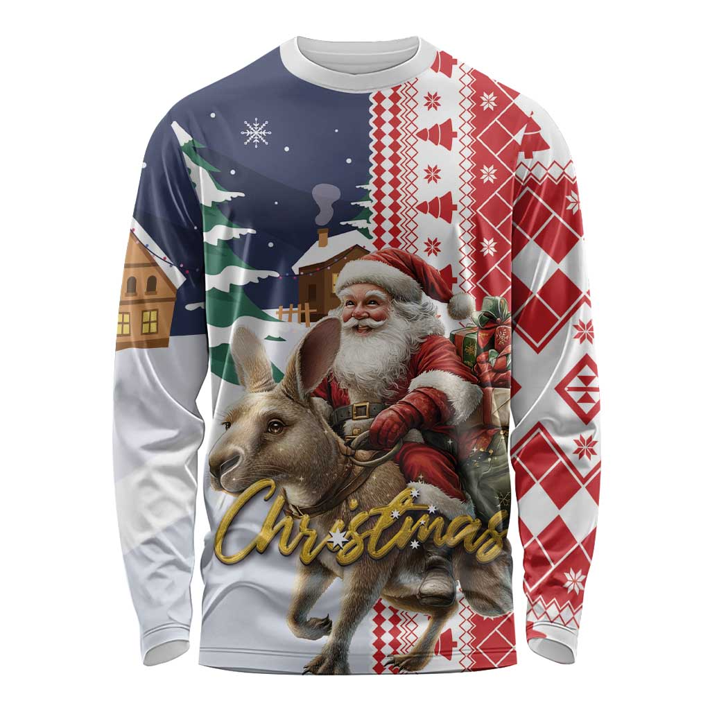 Kangaroo Australia Christmas Long Sleeve Shirt Xmas Pattern - Wonder Print Shop
