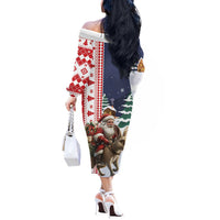 Kangaroo Australia Christmas Off The Shoulder Long Sleeve Dress Xmas Pattern - Wonder Print Shop