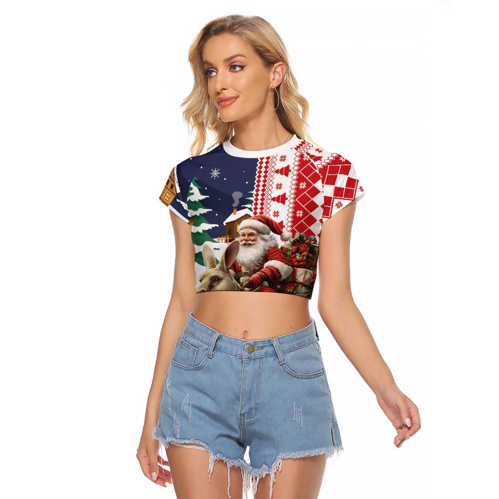 Kangaroo Australia Christmas Raglan Cropped T Shirt Xmas Pattern - Wonder Print Shop