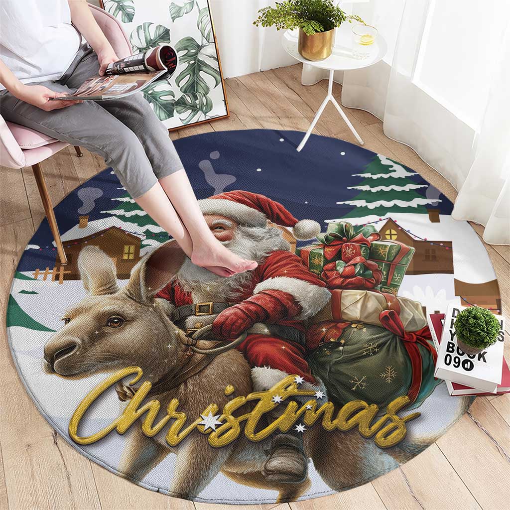 Kangaroo Australia Christmas Round Carpet Xmas Pattern