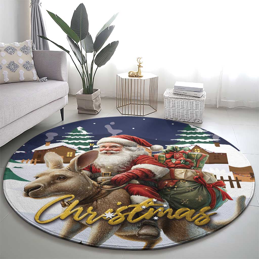 Kangaroo Australia Christmas Round Carpet Xmas Pattern