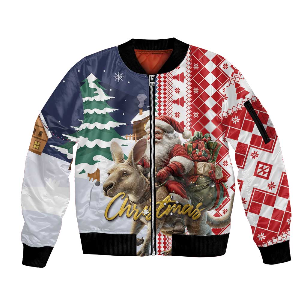 Kangaroo Australia Christmas Sleeve Zip Bomber Jacket Xmas Pattern - Wonder Print Shop