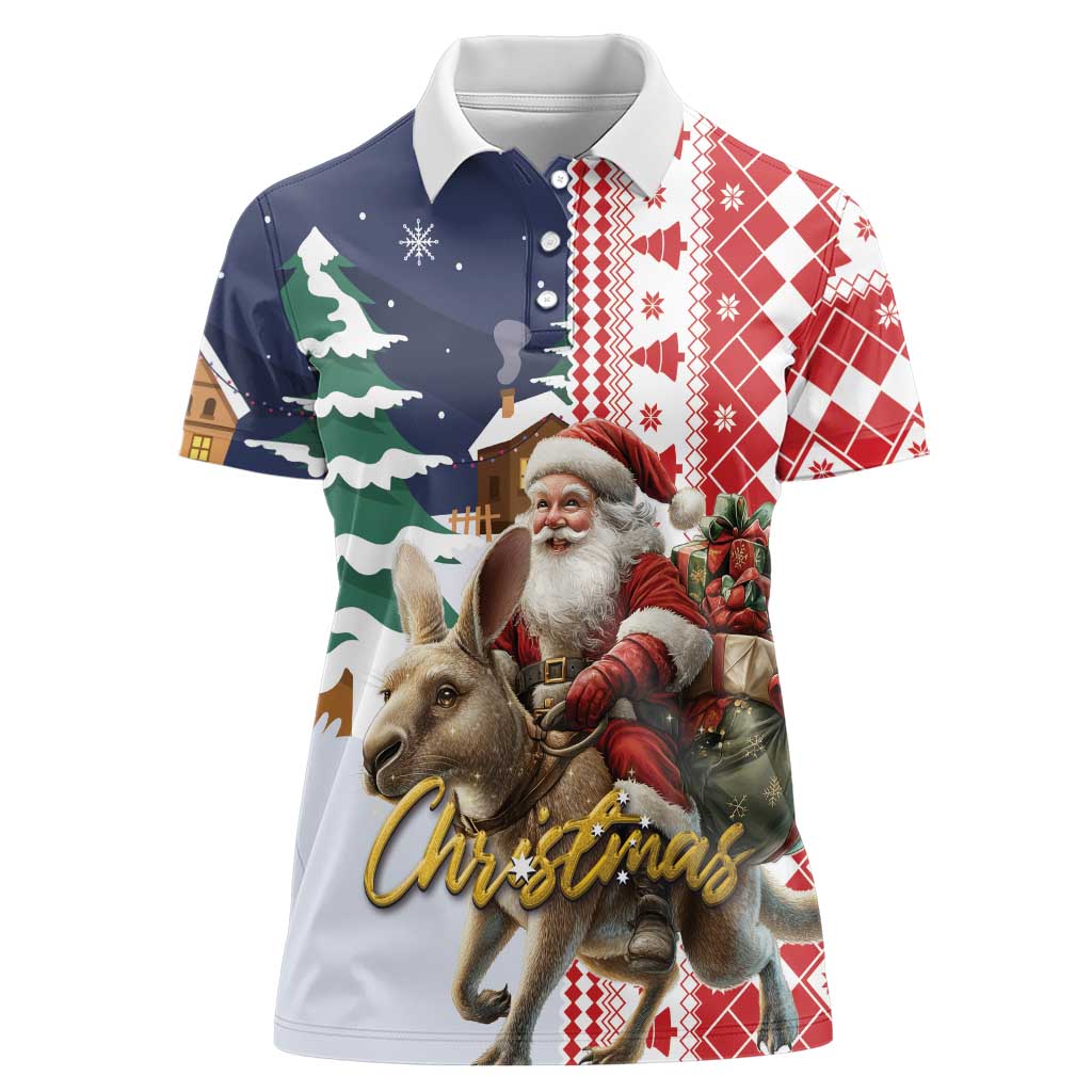 Kangaroo Australia Christmas Women Polo Shirt Xmas Pattern - Wonder Print Shop