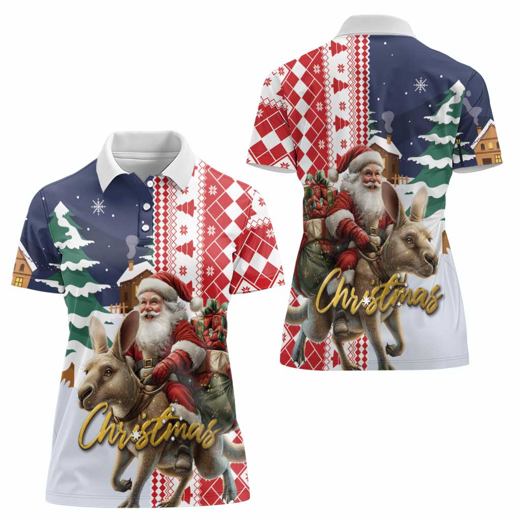 Kangaroo Australia Christmas Women Polo Shirt Xmas Pattern - Wonder Print Shop