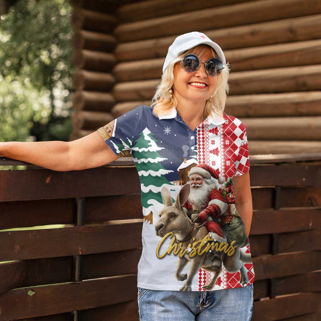 Kangaroo Australia Christmas Women Polo Shirt Xmas Pattern - Wonder Print Shop