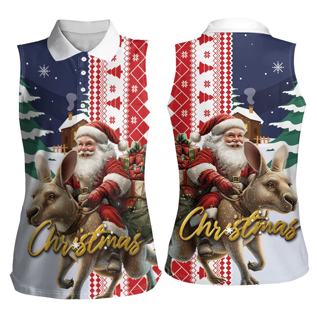 Kangaroo Australia Christmas Women Sleeveless Polo Shirt Xmas Pattern - Wonder Print Shop