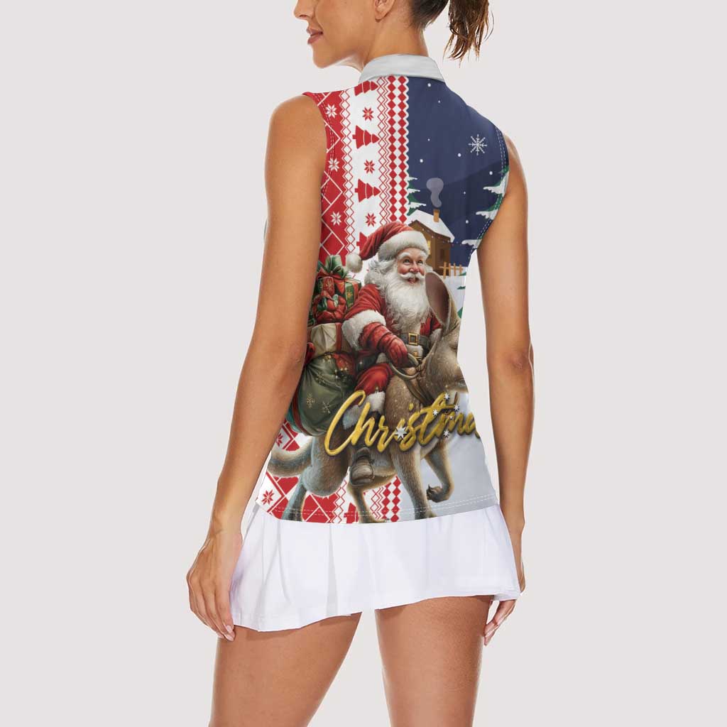 Kangaroo Australia Christmas Women Sleeveless Polo Shirt Xmas Pattern - Wonder Print Shop