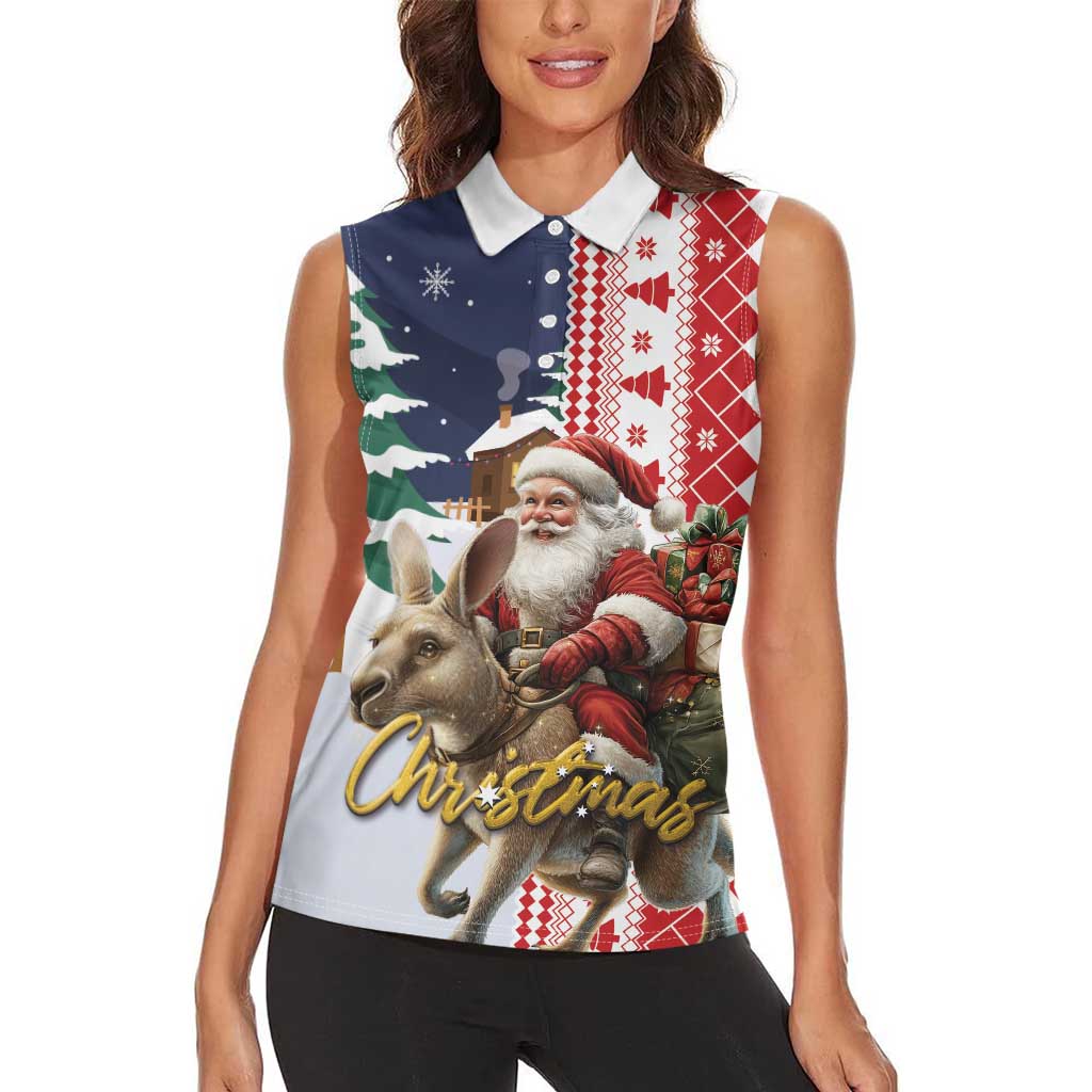 Kangaroo Australia Christmas Women Sleeveless Polo Shirt Xmas Pattern - Wonder Print Shop