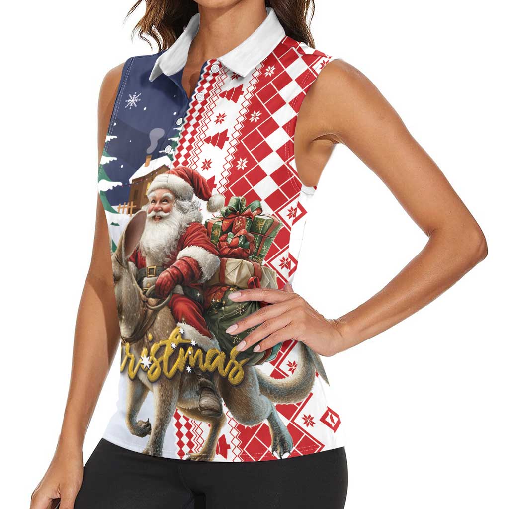 Kangaroo Australia Christmas Women Sleeveless Polo Shirt Xmas Pattern - Wonder Print Shop