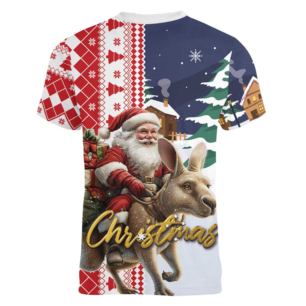 Kangaroo Australia Christmas Women V-Neck T-Shirt Xmas Pattern - Wonder Print Shop