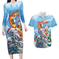 Personalised Australia Koala Christmas Couples Matching Long Sleeve Bodycon Dress and Hawaiian Shirt Santa Claus Ho Ho Ho - Wonder Print Shop