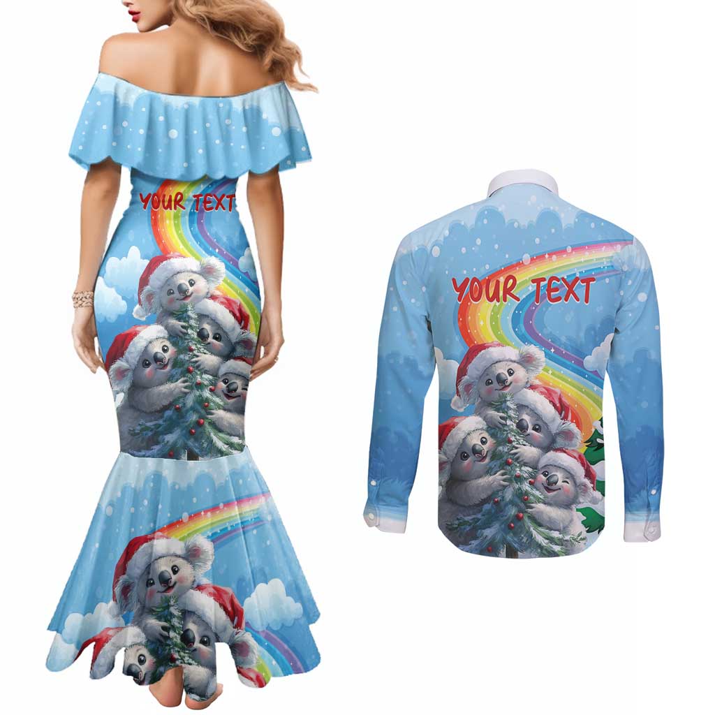 Personalised Australia Koala Christmas Couples Matching Mermaid Dress and Long Sleeve Button Shirt Santa Claus Ho Ho Ho