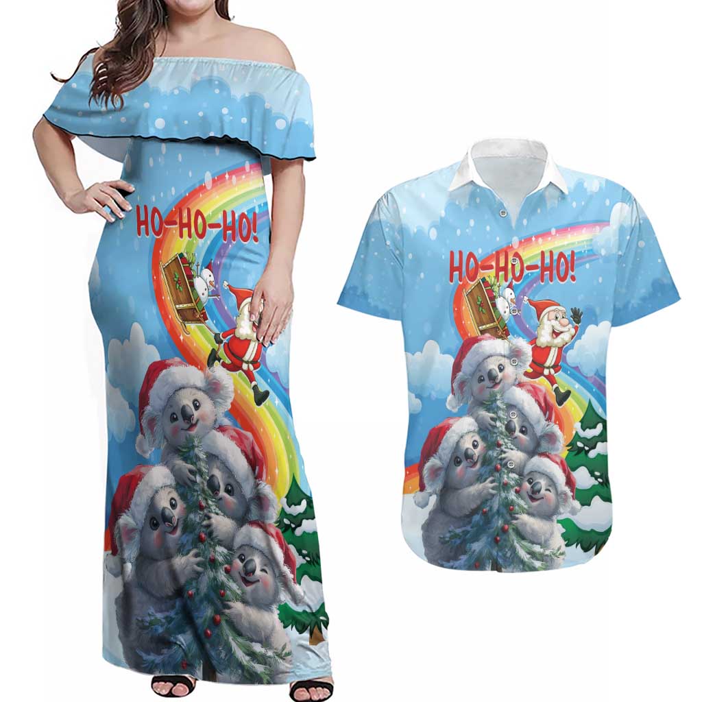 Personalised Australia Koala Christmas Couples Matching Off Shoulder Maxi Dress and Hawaiian Shirt Santa Claus Ho Ho Ho - Wonder Print Shop