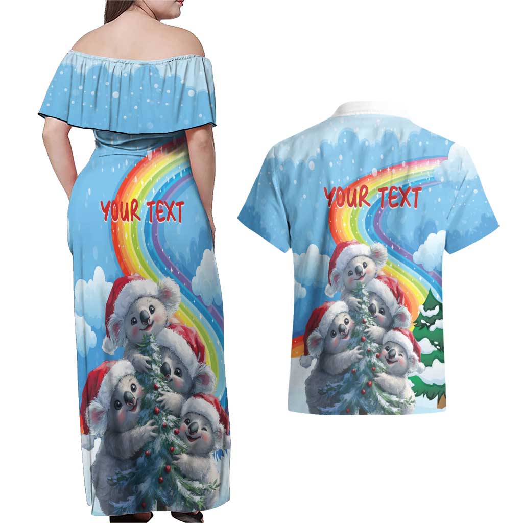 Personalised Australia Koala Christmas Couples Matching Off Shoulder Maxi Dress and Hawaiian Shirt Santa Claus Ho Ho Ho - Wonder Print Shop