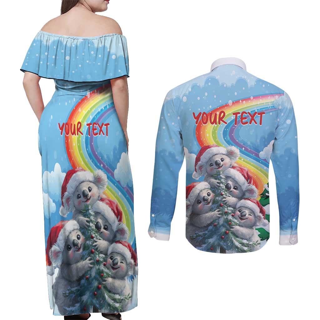Personalised Australia Koala Christmas Couples Matching Off Shoulder Maxi Dress and Long Sleeve Button Shirt Santa Claus Ho Ho Ho - Wonder Print Shop