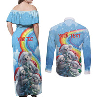 Personalised Australia Koala Christmas Couples Matching Off Shoulder Maxi Dress and Long Sleeve Button Shirt Santa Claus Ho Ho Ho - Wonder Print Shop