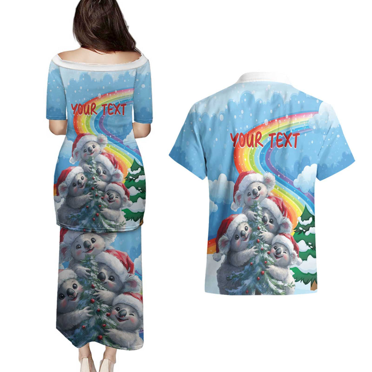 Personalised Australia Koala Christmas Couples Matching Puletasi and Hawaiian Shirt Santa Claus Ho Ho Ho - Wonder Print Shop