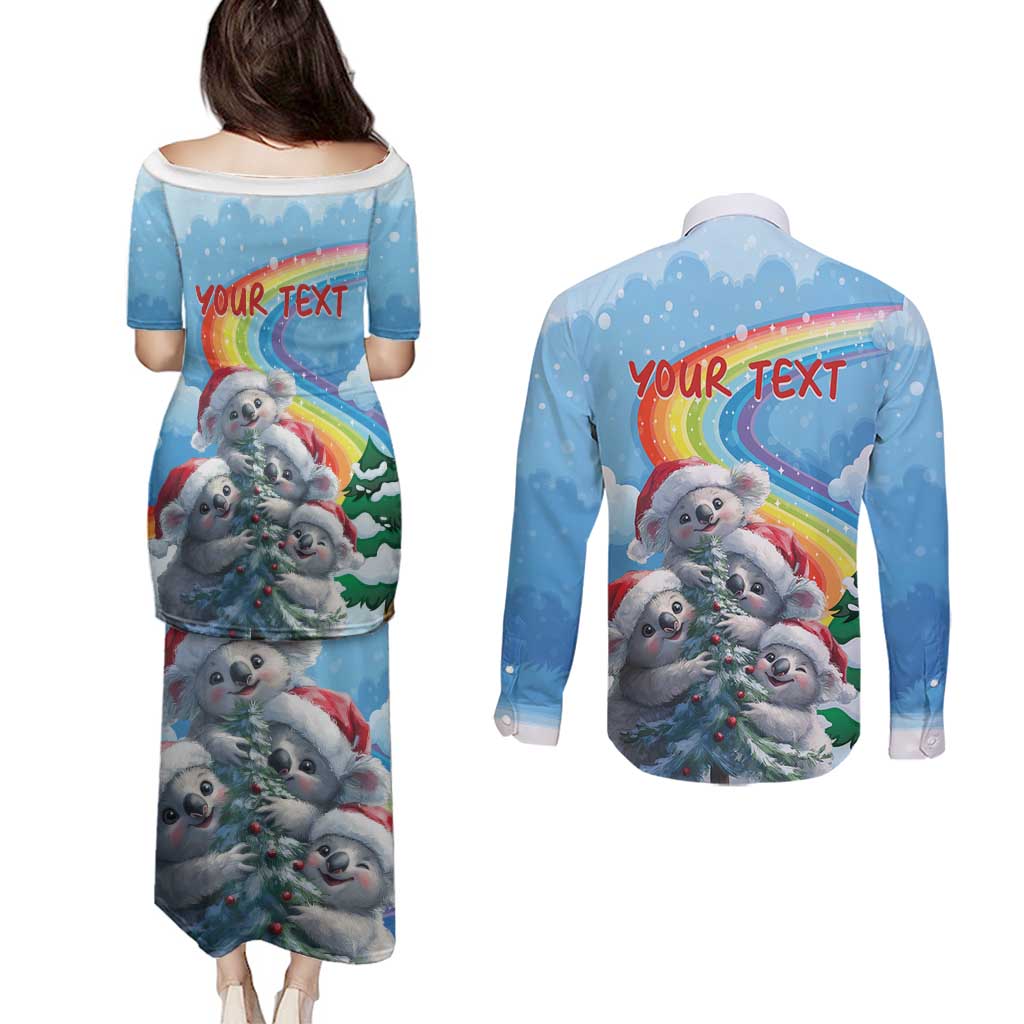 Personalised Australia Koala Christmas Couples Matching Puletasi and Long Sleeve Button Shirt Santa Claus Ho Ho Ho - Wonder Print Shop