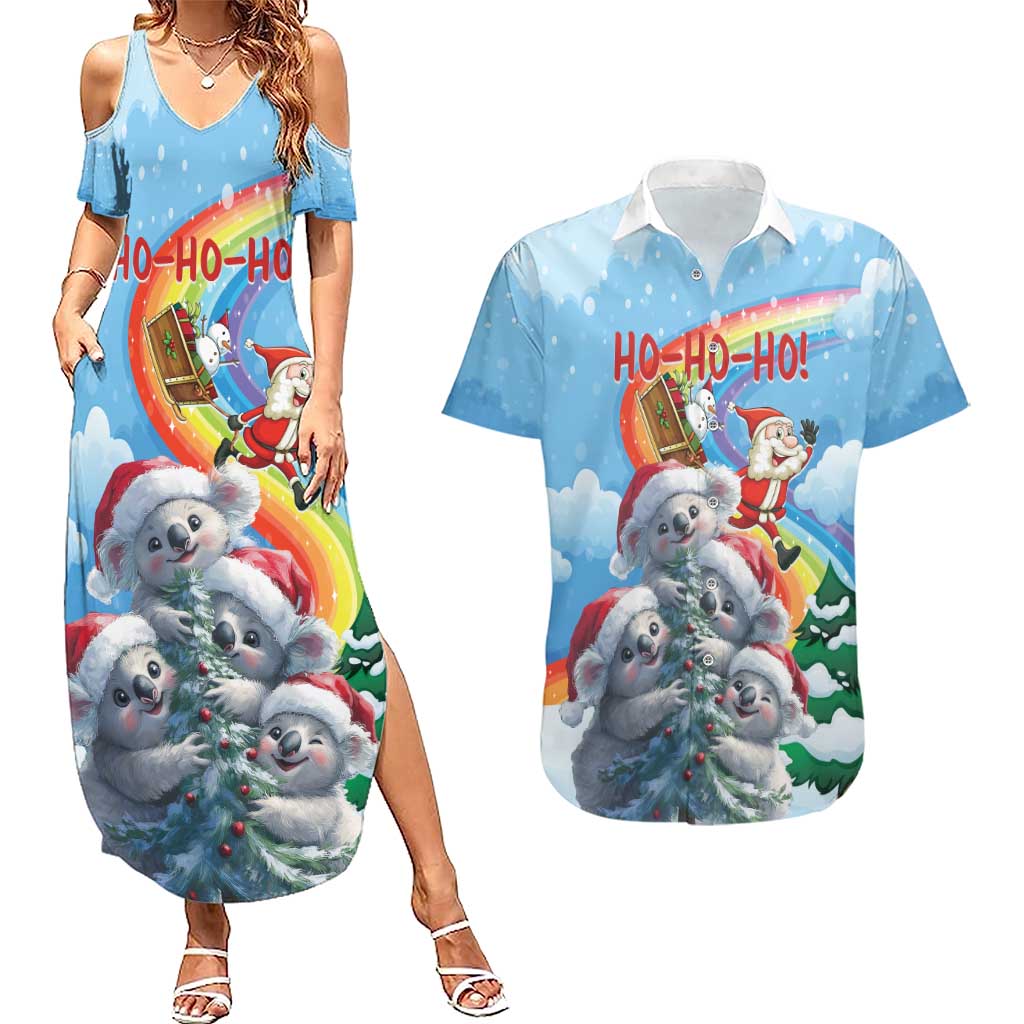 Personalised Australia Koala Christmas Couples Matching Summer Maxi Dress and Hawaiian Shirt Santa Claus Ho Ho Ho - Wonder Print Shop