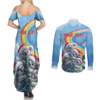 Personalised Australia Koala Christmas Couples Matching Summer Maxi Dress and Long Sleeve Button Shirt Santa Claus Ho Ho Ho - Wonder Print Shop