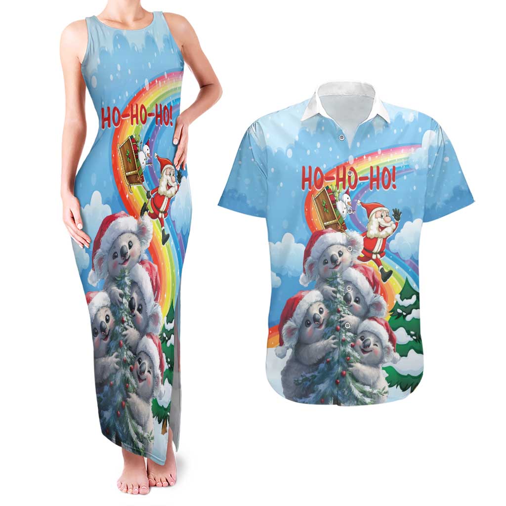 Personalised Australia Koala Christmas Couples Matching Tank Maxi Dress and Hawaiian Shirt Santa Claus Ho Ho Ho - Wonder Print Shop